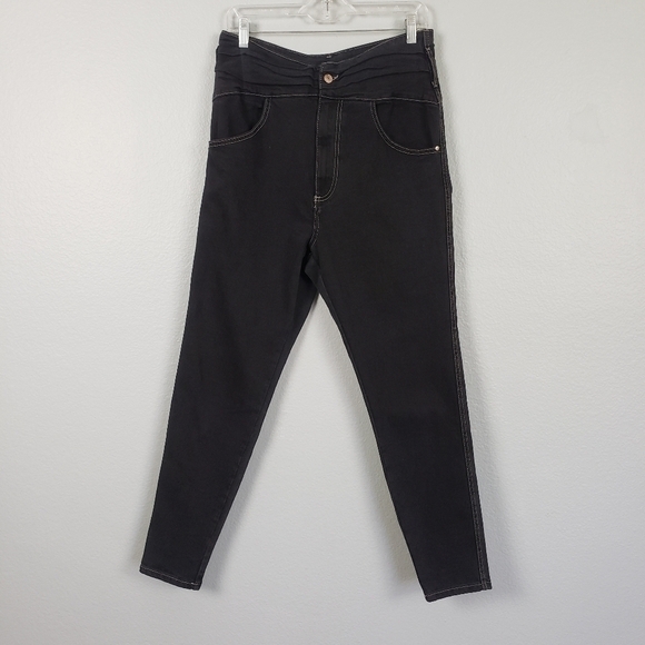ZARA High Rise Skinny Gathered Waist Jeans Black 10 Minimalist Grunge Normcore - Picture 1 of 7